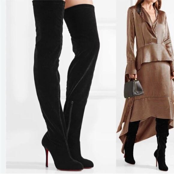 Christian Louboutin Black Suede leather Monica OTK thigh high boots EU 38.5 - Picture 2 of 15